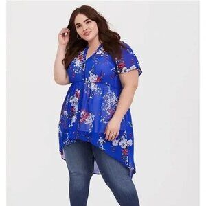 NWOT Lexie Blue Floral Short Sleeve Hi Low Tunic Size 6X (30/32)
